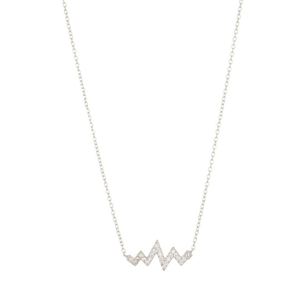 Heartbeat Crystal Zigzag Necklace silver