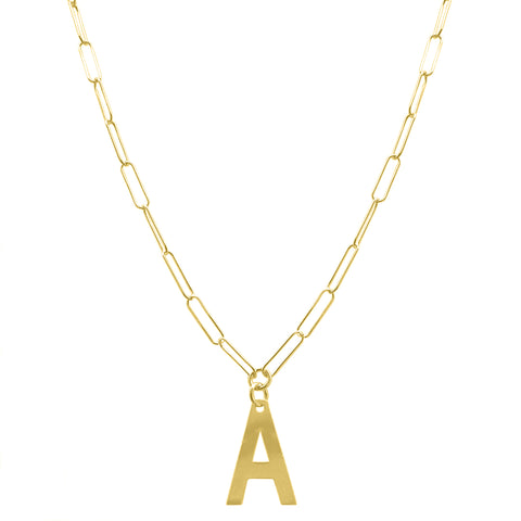 Initial Necklace Paper Clip Chain silver gold