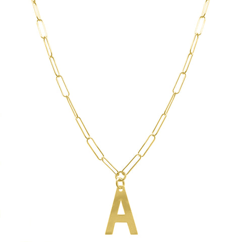 Initial Necklace Paper Clip Chain silver gold