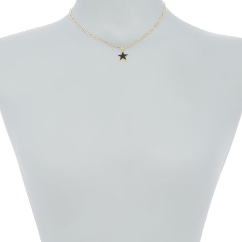 Black Enamel Star Paper Clip Chain Necklace silver gold