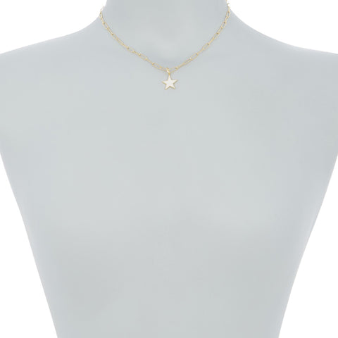 White Enamel Star Paper Clip Chain Necklace silver gold