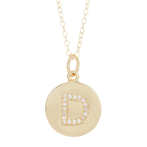 Initial Pave Disc Necklace gold