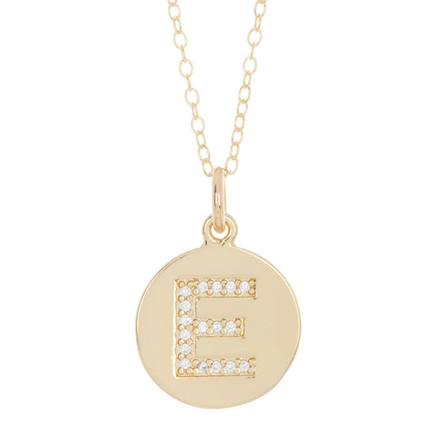 Initial Pave Disc Necklace gold