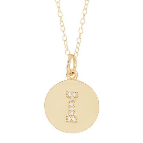 Initial Pave Disc Necklace gold