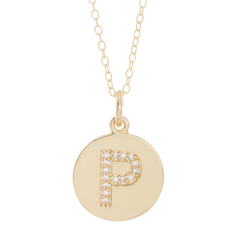 Initial Pave Disc Necklace gold