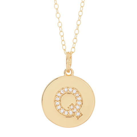 Initial Pave Disc Necklace gold