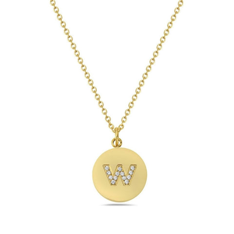 Initial Pave Disc Necklace gold