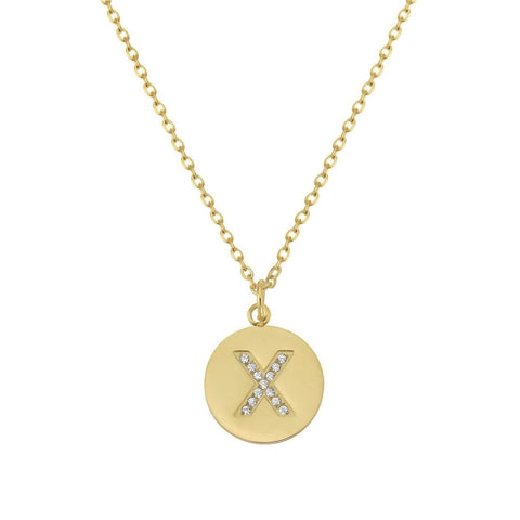 Initial Pave Disc Necklace gold