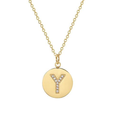 Initial Pave Disc Necklace gold