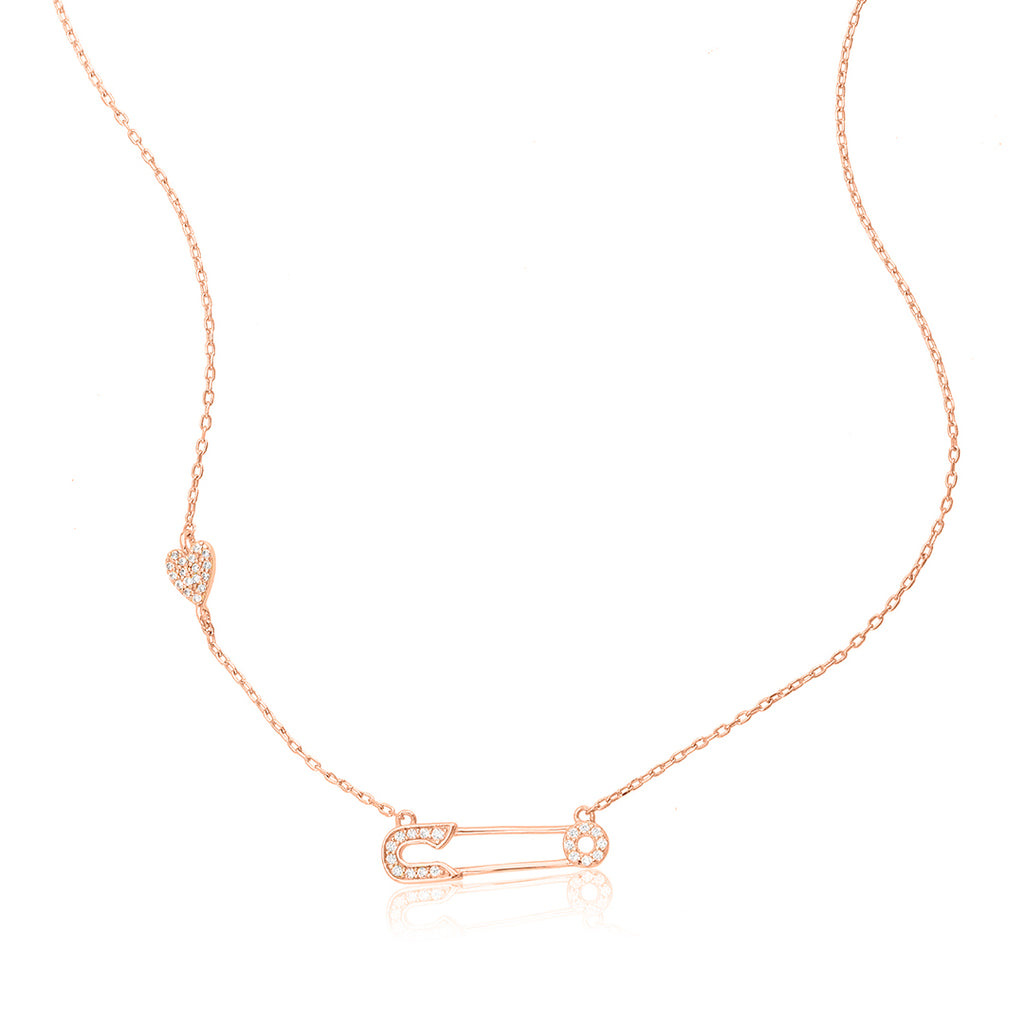 Safety Pin Heart Necklace silver rose gold
