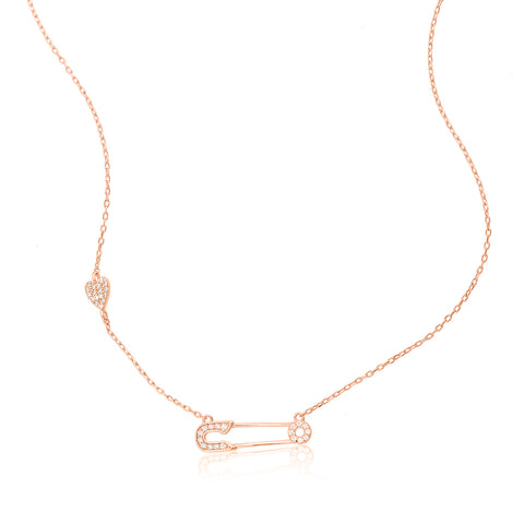 Safety Pin Heart Necklace silver rose gold