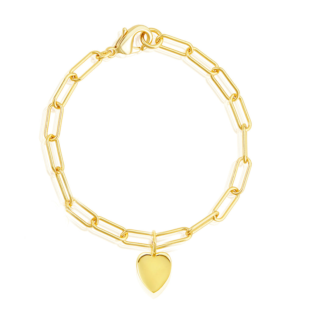 Heart Charm Paper Clip Chain Bracelet gold