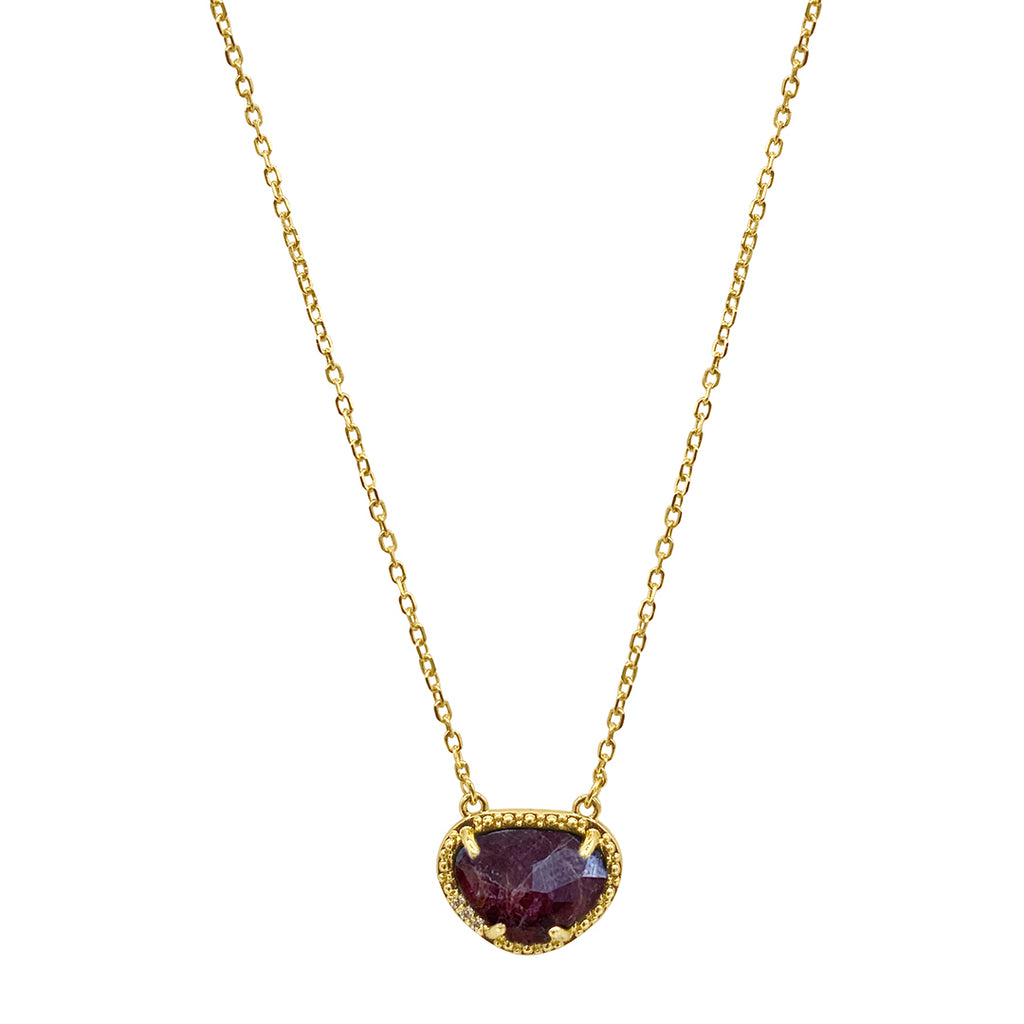 14K Yellow Gold Rhodolite Garnet and Amethyst Necklace | West and Company |  Auburn, NY