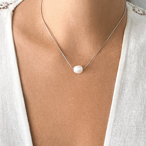 Freshwater Pearl Chain Necklace silver