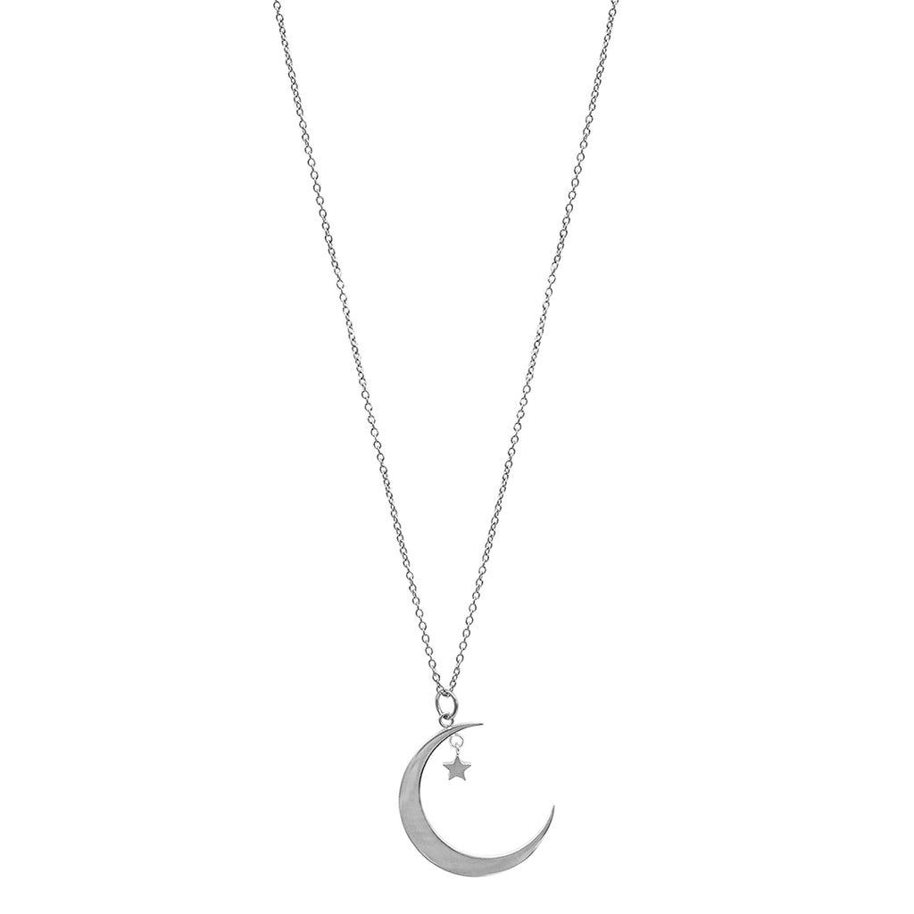 Hanging Moon and Star Necklace silver