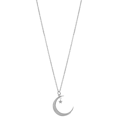 Hanging Moon and Star Necklace silver