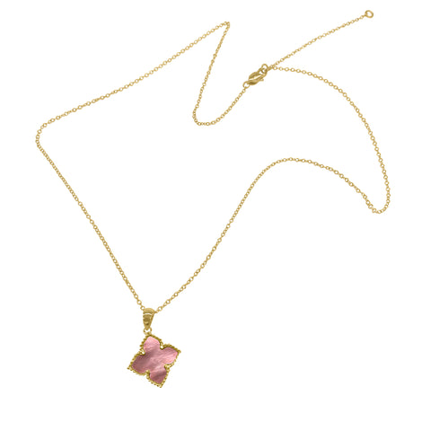 Flower Mother of Pearl Necklace gold pink