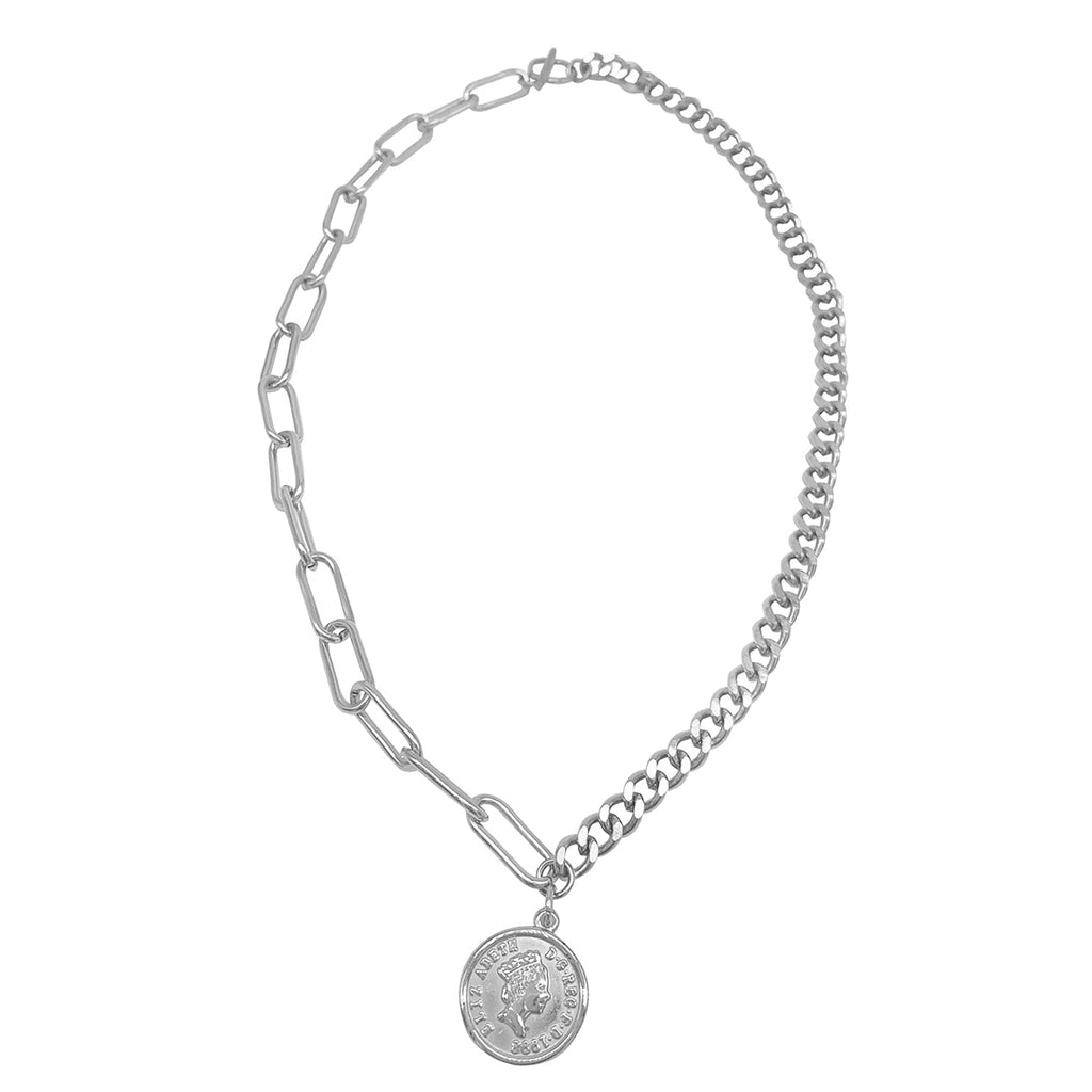 Coin Mixed Chain Necklace silver gold