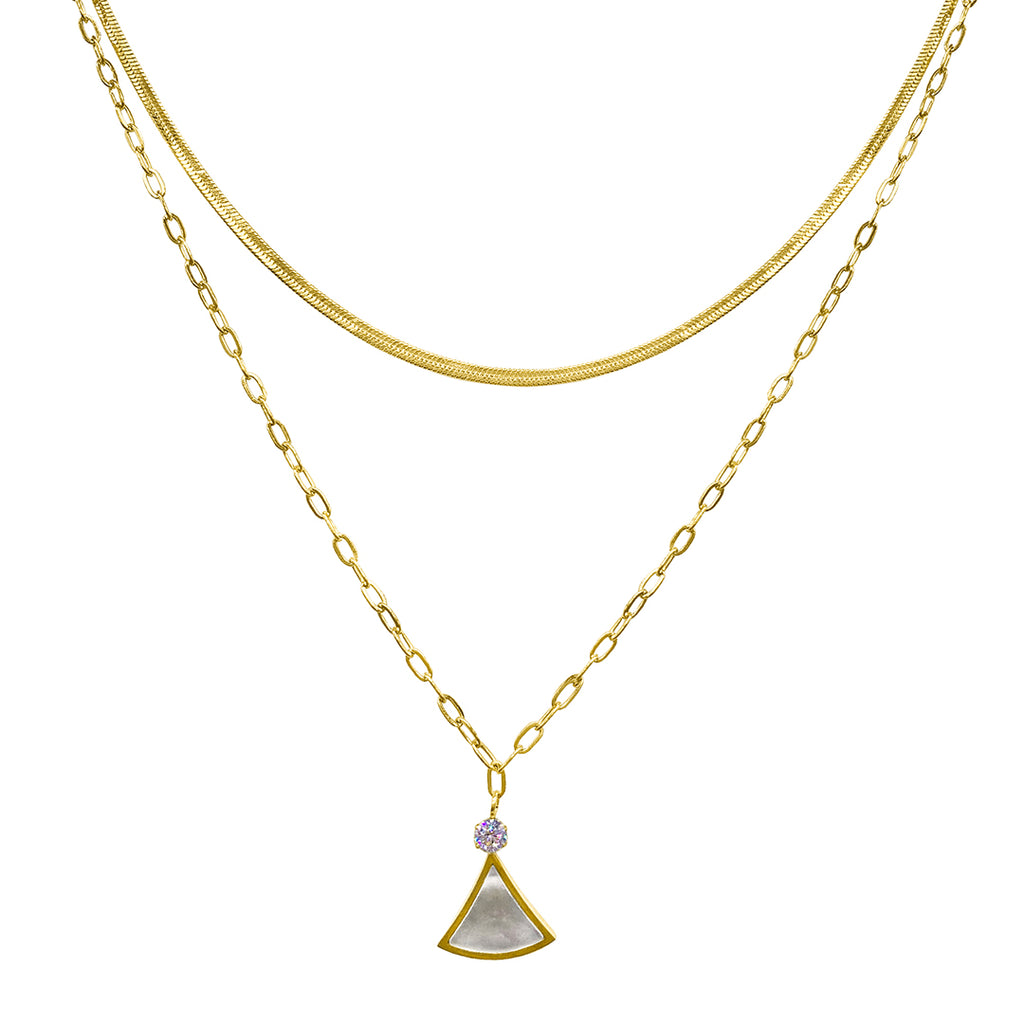 Layered Mixed Chain Ginko Leaf Necklace gold