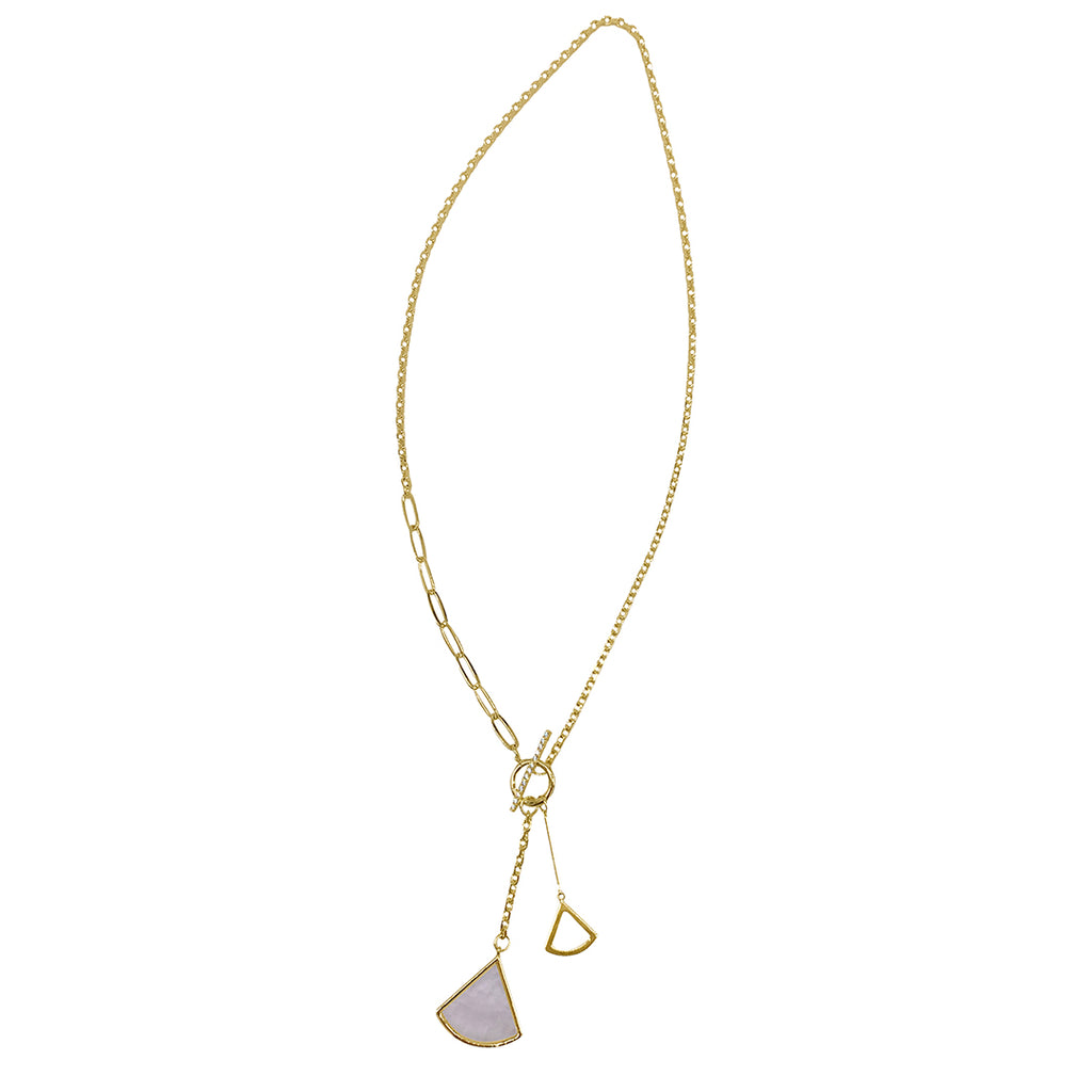 Mixed Chain Toggle Y- Ginko Leaf Drop Necklace gold