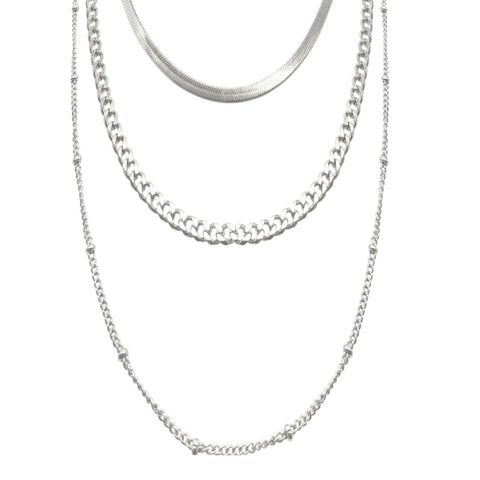 Triple Layered Chain Necklace silver gold