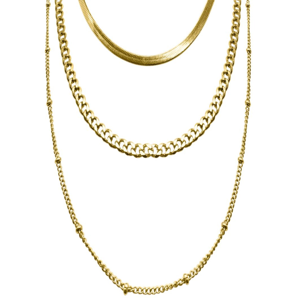Triple Layered Chain Necklace silver gold