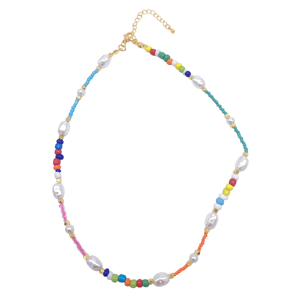 Freshwater Pearl and Color Mix Beaded Necklace gold