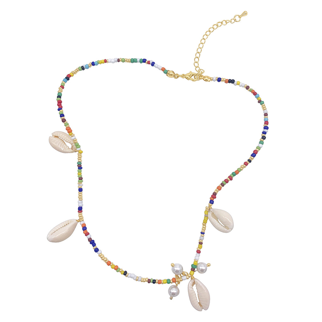 Pearl and Shell Mix Color Necklace gold