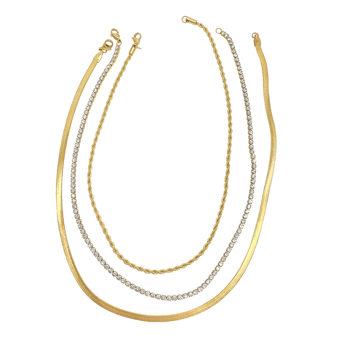Dainty Gold Necklace Set For Women - 14K Gold Plated Layered Chains With CZ Diamonds & Gift Box