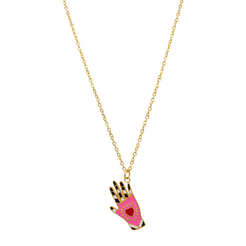 Hamsa Heart Pendant Necklace pink gold
