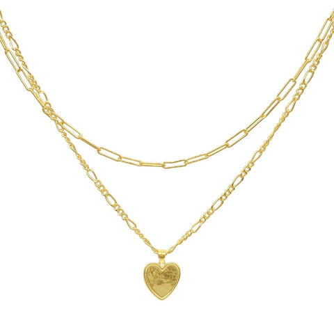 Paper Clip and Figaro Heart Chain Set gold