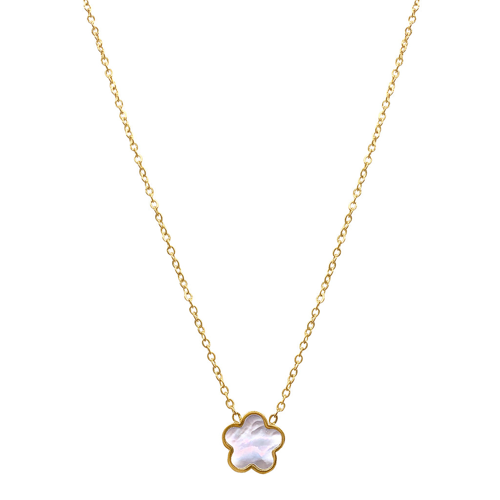 White Mother of Pearl Clover Necklace gold