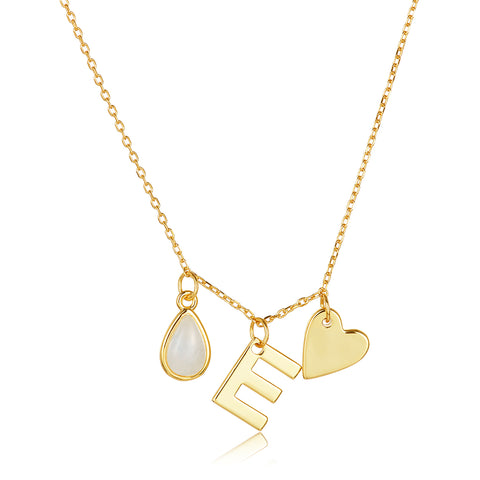 Moonstone Three Charm Necklace silver gold
