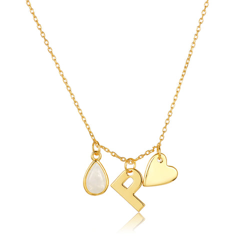 Moonstone Three Charm Necklace silver gold