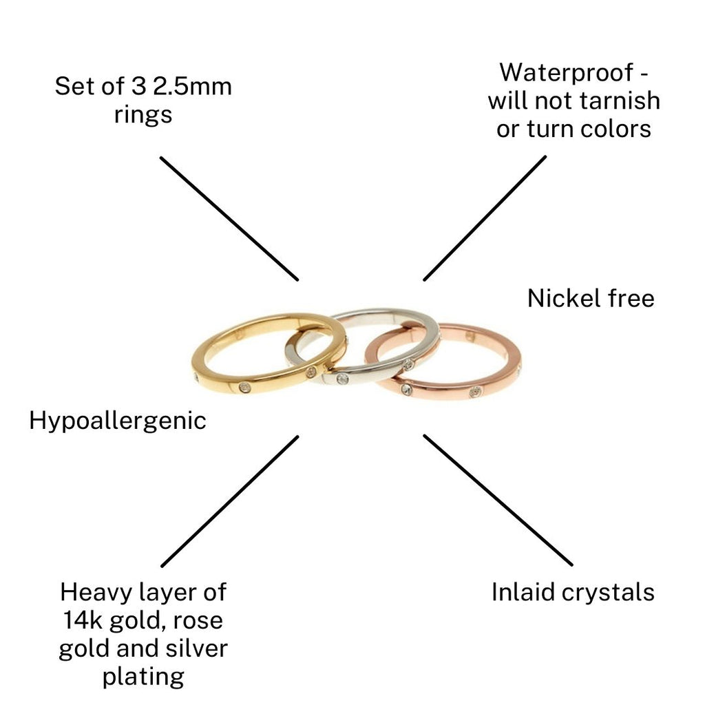 TOBENY 3PCS 14K Gold Rings for Women Teen Girls Gold Stacking Knuckle Rings  Women's Plain Band Rings Cubic Zirconia Statement Rings Eternity Wedding