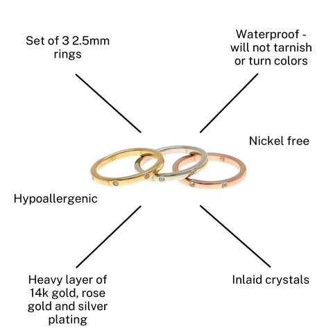 Tarnish Resistant Tri-Color Dotted Eternity Band Set