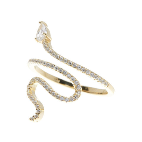 14k Gold Plated Snake Crystal Ring