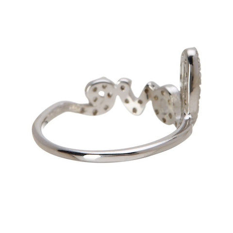 Crystal Cursive Love Ring silver