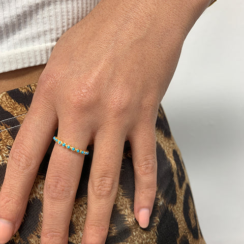 14k Gold Plated 2mm Bezeled Turquoisette Eternity Band Ring
