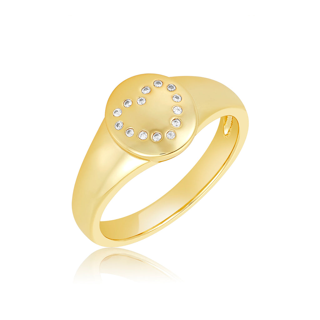 Dotted Pave Heart Signet Ring gold