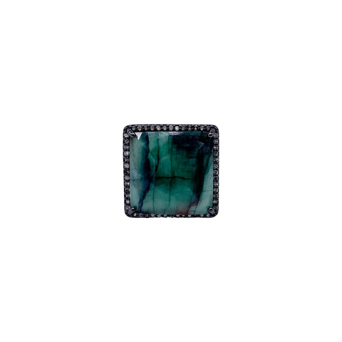 Suri Emerald and Diamond Halo Slice Ring silver