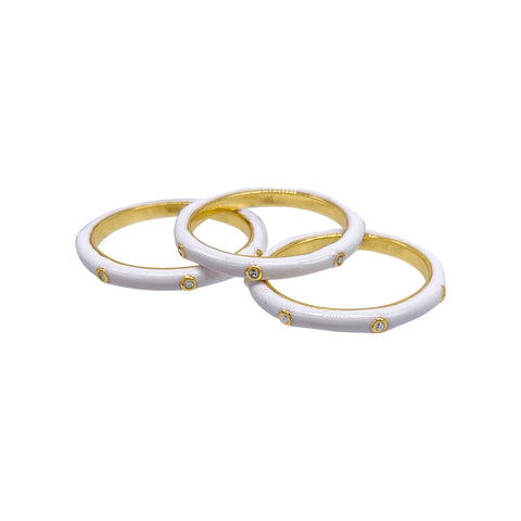 White Enamel Trio Ring Set gold