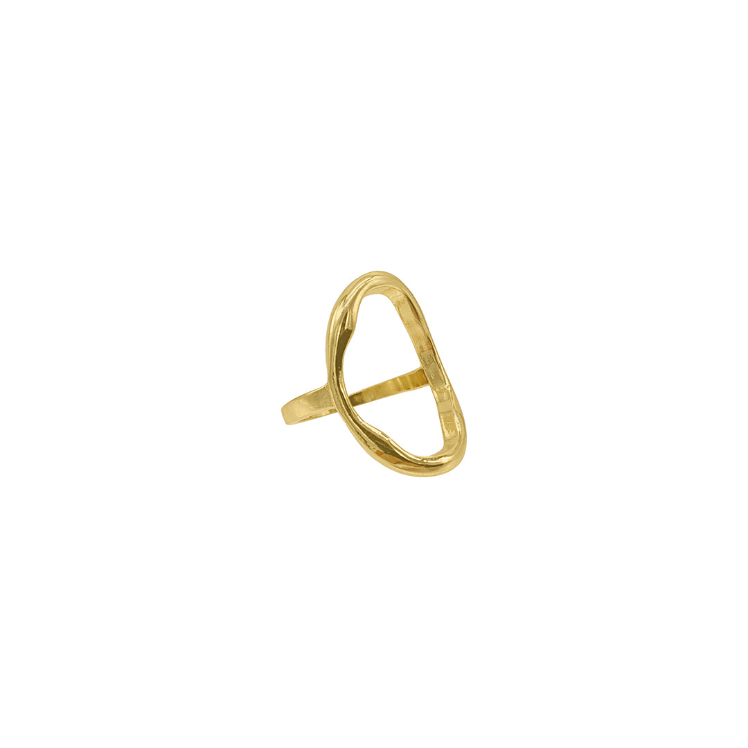 14k Gold Plated Open Hammered Oval Ring ADORNIA