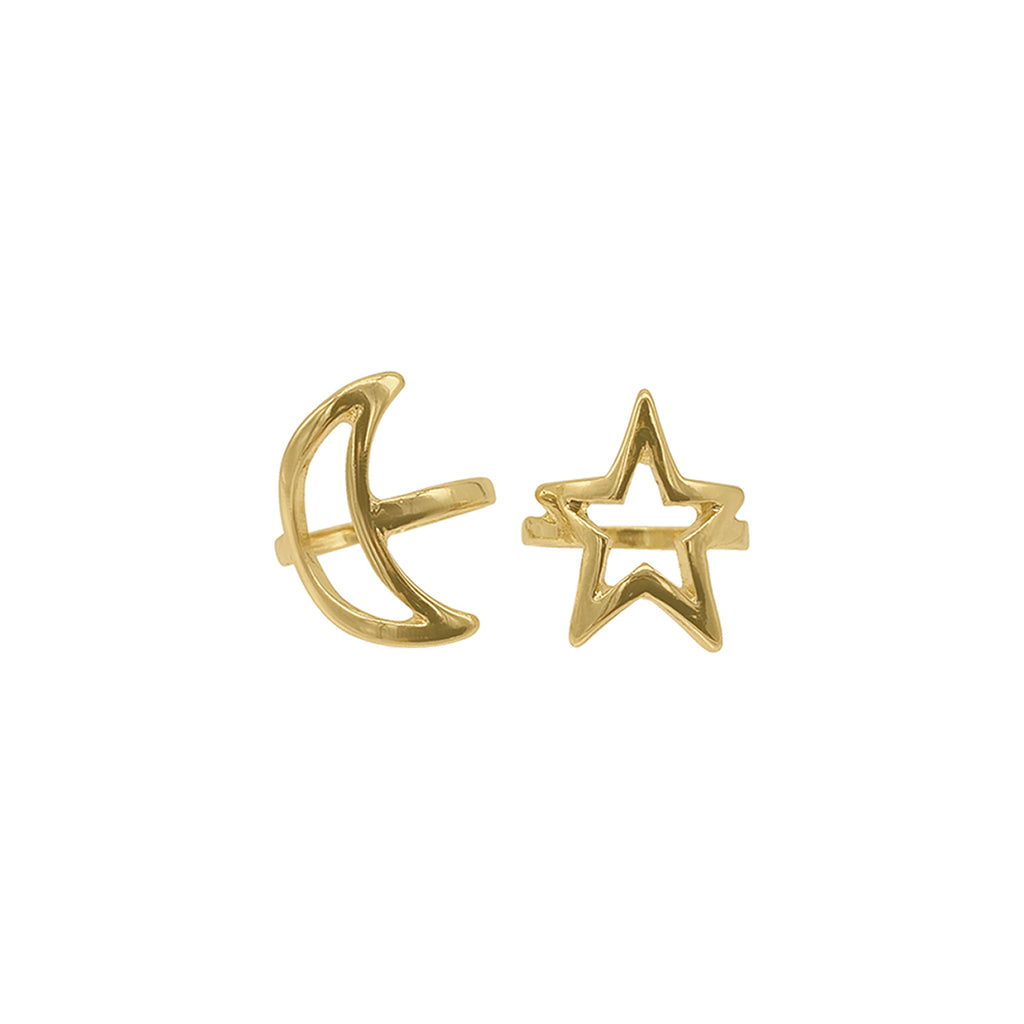 Moon and Star Ring Set gold